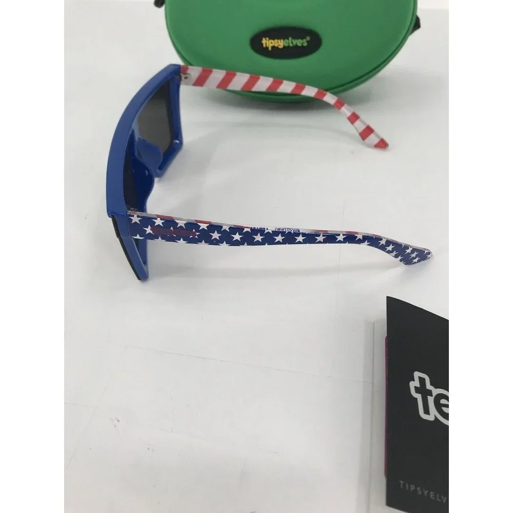 Tipsy Elves Sunglasses Star Spangled With Case Red White Blue Stars‎ Stripes USA